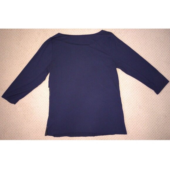 Verve Ami Blue and Black Faux Leather Asymmetric 3/4 Length Sleeve Top (Size XL) - Picture 3 of 4